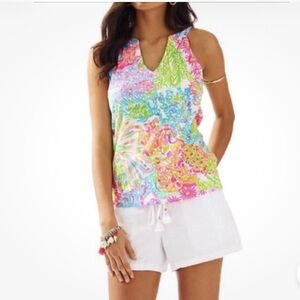 Lilly Pulitzer Arya Tank in Lovers Coral Vibrant Pink and Green size small NWT